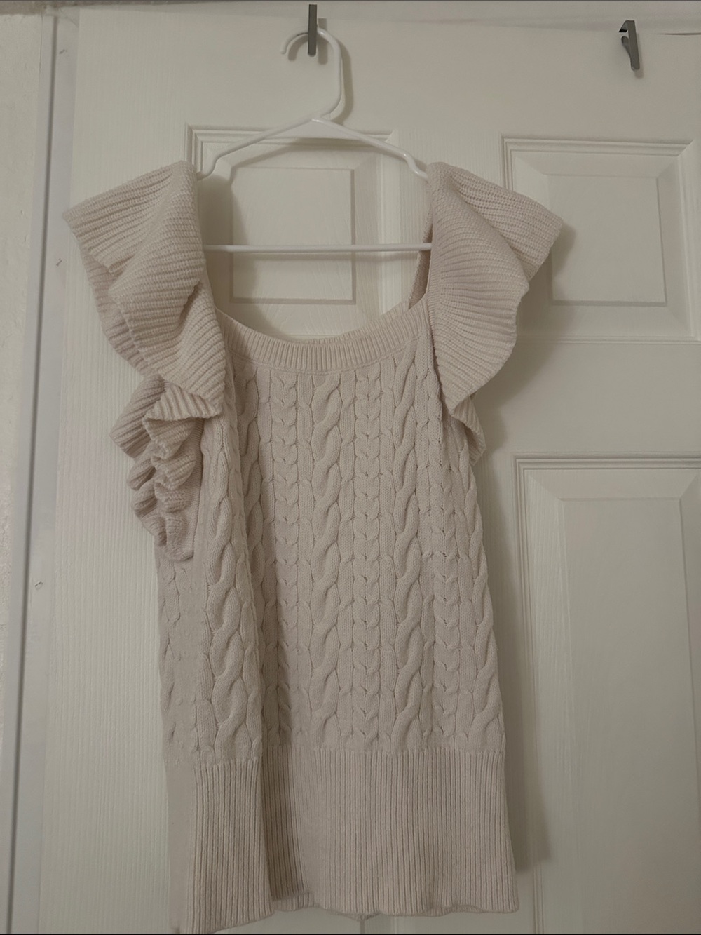 a new day Cream Cable-Knit Ruffle Off-Shoulder Sweater